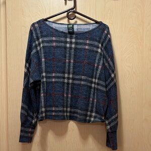 Pure Essence Gray, Black and Blue Knit Cropped Top